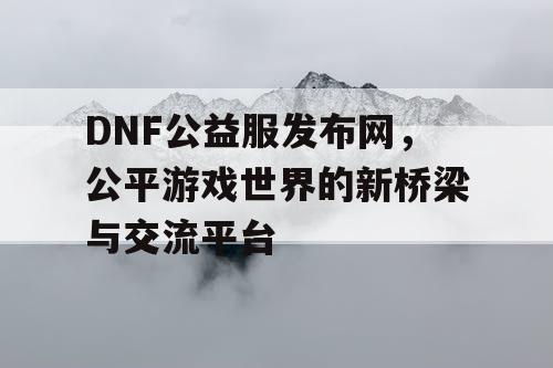 DNF公益服发布网，公平游戏世界的新桥梁与交流平台